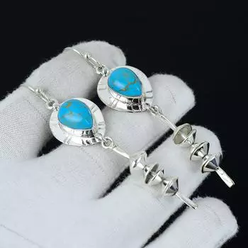 Серьги с драгоценными камнями из бирюзы Аризоны, серебряные серьги, овальные серьги, серьги из стерлингового серебра 925 пробы, серьги с драгоценными камнями из Аризоны, серьги для медитации 3.14 синий