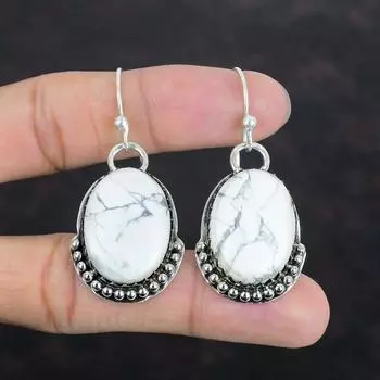 Серьги с драгоценными камнями из хаулита, серьги ручной работы из стерлингового серебра 925 пробы, дизайнерские серьги, изящные ювелирные изделия, подарок для нее, ювелирные изделия из хаулита