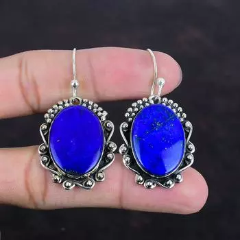 Серьги с драгоценными камнями из лазурита, серьги из стерлингового серебра 925 пробы, серьги ручной работы, очень красивые украшения из лазурита, подарки для мамы, серьги с камнем по рождению