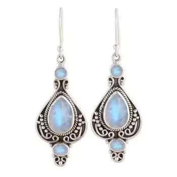 Серьги с драгоценными камнями из лунного камня Серьги из стерлингового серебра 925 пробы, серьги ручной работы с драгоценными камнями, ювелирные изделия для женщин - приблизительно 7,3 белый