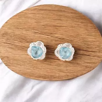 Серьги с драгоценными камнями из небесно-голубого топаза 925 пробы из тонкого серебра, ручная работа, свадебные пусеты EE-159-11