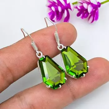 Серьги с драгоценными камнями из перидота, серьги из чистого серебра 925 пробы, серьги ручной работы с камнями по месяцу рождения, подарок для него зелёный