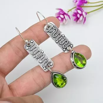 Серьги с драгоценными камнями из перидота, серьги из чистого серебра 925 пробы, серьги ручной работы с камнями по месяцу рождения, подарок для него зелёный