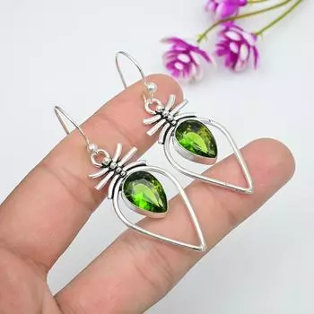 Серьги с драгоценными камнями из перидота, серьги из чистого серебра 925 пробы, серьги ручной работы с камнями по месяцу рождения, подарок для него
