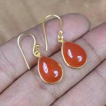 Серьги с драгоценными камнями из сердолика, серебро 925 пробы, серьги из желтого золота, подарок для нее, серьги с ободом, подарок на годовщину