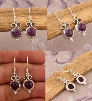 Серьги с драгоценными камнями из стерлингового серебра 925 пробы, граненые круглые серьги ручной работы, дизайнерские серьги с драгоценными камнями - около 5,4 г фиолетовый