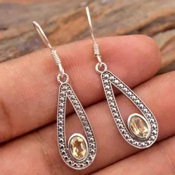 Серьги с драгоценными камнями Ювелирные изделия ручной работы Стерлингового серебра 925 пробы Ювелирные изделия Женские серьги Подарок для нее жёлтый