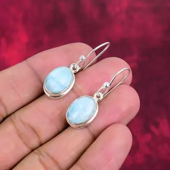 Серьги с драгоценными камнями Larimar, серьги ручной работы из цельного серебра 925 пробы, ювелирные изделия последнего дизайна 1.50 Inches синий