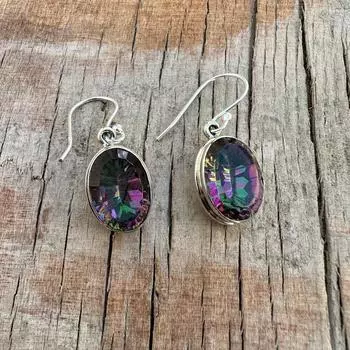 Серьги с драгоценными камнями мистический топаз, серебро 925 пробы, серьги с ободом, подарок для нее, серьги ручной работы, серьги для женщин