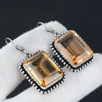 Серьги с драгоценными камнями морганита, серьги из стерлингового серебра 925 пробы, серебряные серьги в стиле бохо, богемные серьги для подарков, женские ювелирные серьги 1.96