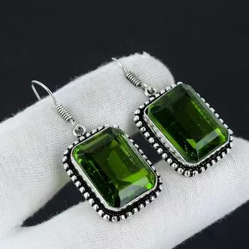 Серьги с драгоценными камнями перидот, серьги из стерлингового серебра 925 пробы, серебряные серьги в стиле бохо, богемные серьги для подарков, женские ювелирные серьги 1.96 зелёный