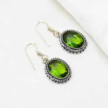Серьги с драгоценными камнями перидот, серьги из стерлингового серебра 925 пробы, серьги ручной работы, серебряные украшения для подарка 1.41 Inches зелёный