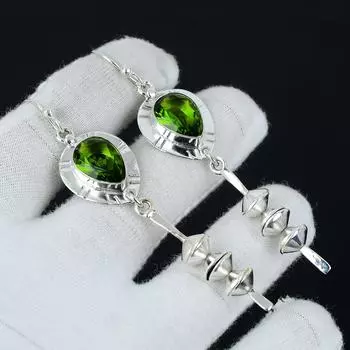 Серьги с драгоценными камнями перидот, серебряные серьги с перидотами, серьги с драгоценными камнями груша, серьги из стерлингового серебра 925 пробы, серьги с драгоценными камнями, серьги для медитации 3.14 зелёный