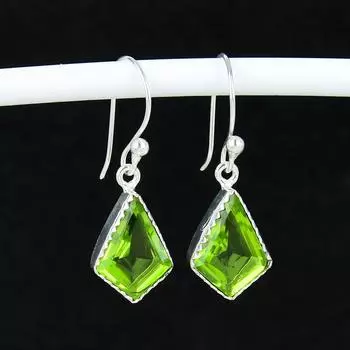 Серьги с драгоценными камнями перидот, старинные серьги из стерлингового серебра 925 пробы, серьги-подвески из серебра в стиле бохо, подарки на День святого Валентина, подарки для нее 4 Cm зелёный