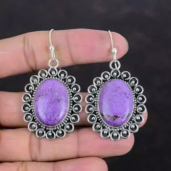 Серьги с драгоценными камнями пурпурита, серьги ручной работы, элегантные ювелирные изделия, серьги из стерлингового серебра 925 пробы, серьги с камнями, подарки для жены, ювелирные изделия из пурпурита