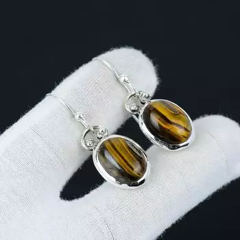 Серьги с драгоценными камнями «Тигровый глаз», серьги из стерлингового серебра 925 пробы «Тигровый глаз», ювелирные изделия ручной работы, богемные серьги, подарки для женщин, женские серьги 1.57