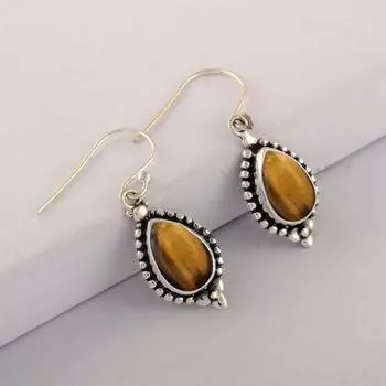 Серьги с драгоценными камнями «Тигровый глаз» и «груша», серьги из твердого серебра 925 пробы, подарок на годовщину дня рождения, украшения в стиле бохо