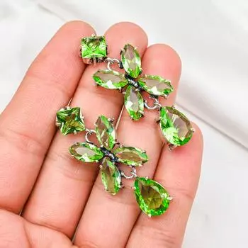 Серьги с драгоценными камнями Tsavorite, серьги из чистого серебра 925 пробы, серьги ручной работы с камнями по месяцу рождения, подарок для него 1.96 Inches зелёный