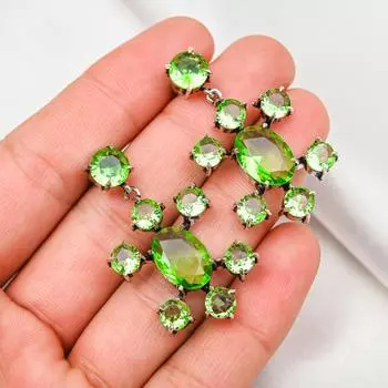 Серьги с драгоценными камнями Tsavorite, серьги из чистого серебра 925 пробы, серьги ручной работы с камнями по месяцу рождения, подарок для него 1.57 Inches зелёный