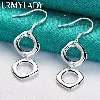 Серьги с двойным кольцом из стерлингового серебра 925 пробы для женщин, очаровательные ювелирные изделия ME029