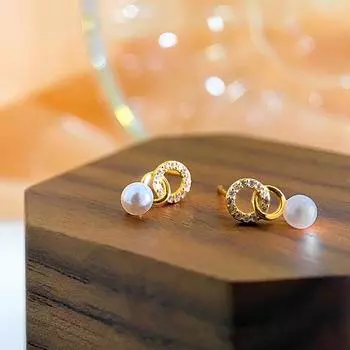 Серьги с двойными кольцами и жемчугом для женщин с нишевым дизайном и высоким качеством
