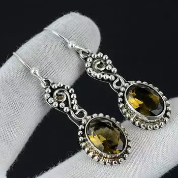 Серьги с дымчатым топазом, серьги ручной работы, серьги из стерлингового серебра 925 пробы, ювелирные серьги с дымчатым топазом, подарок для нее, серьги с подвесками для женщин 1.96