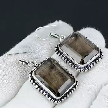 Серьги с дымчатым топазом, серьги из стерлингового серебра 925 пробы, серебряные серьги в стиле бохо, богемные серьги для подарков, женские ювелирные серьги 1.96