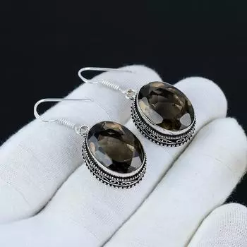 Серьги с дымчатым топазом, серьги из стерлингового серебра 925 пробы, серьги ручной работы, антикварные серьги, драгоценный камень дымчатый топаз, подарки для мамы, украшения для нее 1.96