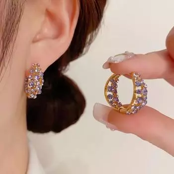 Серьги с фиолетовым камнем и цирконием, женские дизайнерские серьги с кристаллами