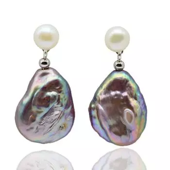 Серьги с фиолетовым жемчугом, серебряные серьги с натуральным пресноводным жемчугом, серьги с белым жемчугом, женские большие серьги-гвоздики в стиле барокко с каплями воды