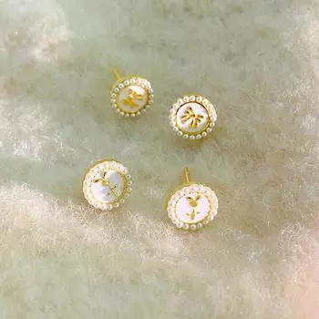 Серьги с французским круглым жемчугом и бантом в стиле ретро с милыми цветами