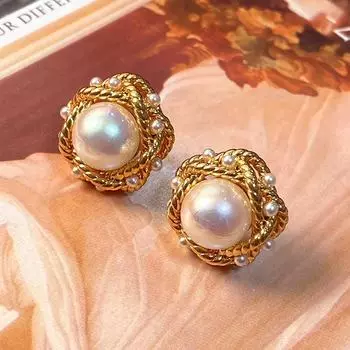 Серьги с французским ретро-жемчугом из серебра 925 пробы — элитная модная роскошь для женщин null золотой