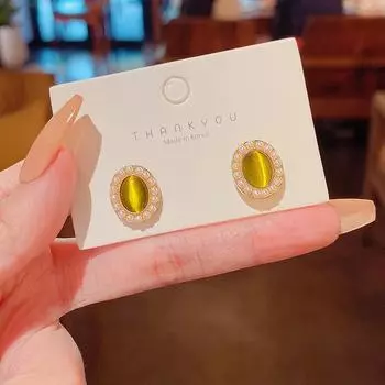 «Серьги с французским ретро-жемчугом «кошачий глаз» — серебряная игла S925, элегантный и шикарный дизайн для женщин» золотой