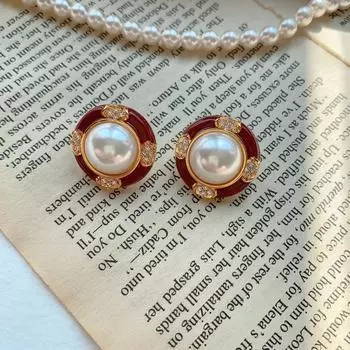 Серьги с французским ретро-жемчугом, весенние средневековые эмалевые капельные глазурованные серьги-гвоздики, женские дизайнерские серьги высокого класса