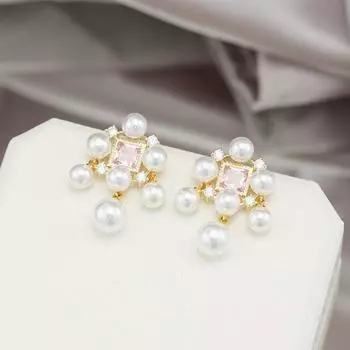 Серьги с французским жемчугом и квадратным цирконием, легкие, роскошные, модные, в стиле феи, серьги с бахромой в нишевом дизайне 14k
