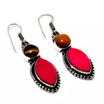 Серьги с гемеморфитом «Друзы тигровый глаз», посеребренные 925 пробы, 1,89 дюйма