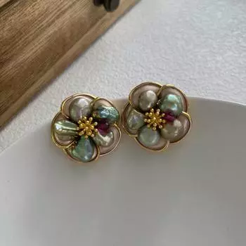 Серьги с геометрическим цветком из масляной живописи, легкие, роскошные, простые, премиальные серьги из натурального жемчуга, модные, универсальные серьги