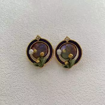 Серьги с геометрическим цветком из масляной живописи, легкие, роскошные, простые, премиальные серьги из натурального жемчуга, модные, универсальные серьги