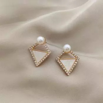 Серьги с геометрическим дизайном, ромбовидный дизайн с цирконом, модные и универсальные. золотой