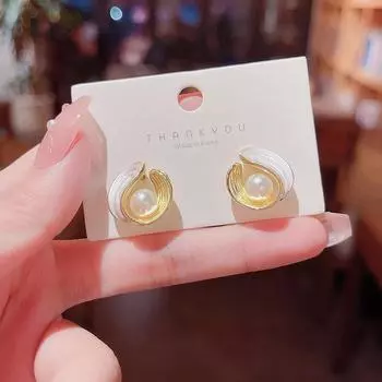 «Серьги с геометрическим жемчугом из серебра 925 пробы с французской каплей масла — модный нерегулярный дизайн» золотой