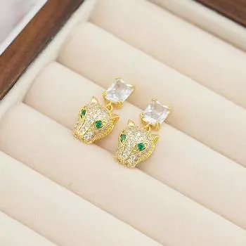 Серьги с головой леопарда из цельного бриллианта и циркона, роскошные легкие серьги высшего качества, изысканные маленькие серьги 14k золотой