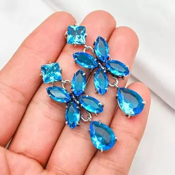 Серьги с голубым топазом, ювелирные изделия из цельного серебра 925 пробы с драгоценными камнями, серьги ручной работы, на День благодарения 1.96 Inches синий