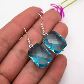 Серьги с голубым топазом, ювелирные изделия из цельного серебра 925 пробы с драгоценными камнями, серьги ручной работы, на День благодарения Blue синий