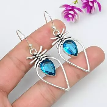Серьги с голубым топазом, ювелирные изделия из цельного серебра 925 пробы с драгоценными камнями, серьги ручной работы, на День благодарения