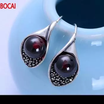 Серьги с гранатами и шариками из стерлингового серебра 925 пробы