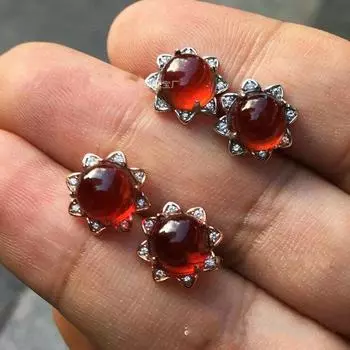 Серьги с гранатом Подсолнечник 925, инкрустированное серебром, высокое качество