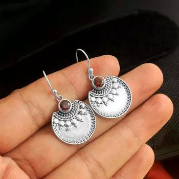 Серьги с гранатом, ювелирные изделия с камнями, женские висячие серьги, серебро 925 пробы, серьги ручной работы красный