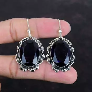 Серьги с граненым африканским аметистом, натуральные драгоценные камни, серьги из стерлингового серебра 925 пробы, стильные серьги ручной работы, изящные серьги, свадебные подарки