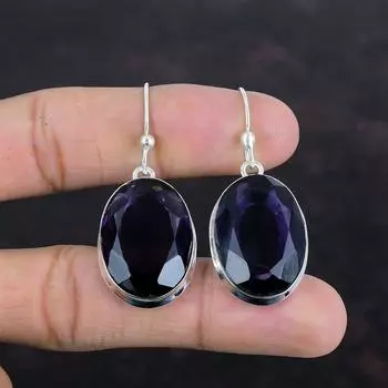 Серьги с граненым африканским аметистом, серьги с драгоценными камнями ручной работы, потрясающие ювелирные изделия, серьги из стерлингового серебра 925 пробы, серьги с камнями, подарки для матери