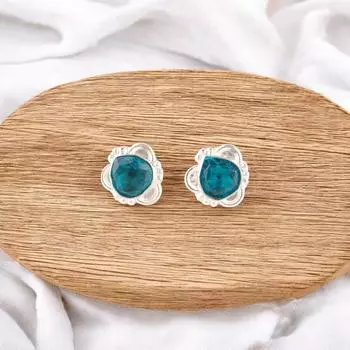 Серьги с граненым апатитом из стерлингового серебра 925 пробы, ручная работа, пусеты EE-159-1